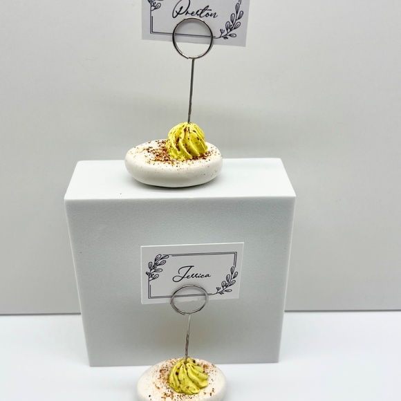 Deviled Egg Place Card Holders – Set of 2 | Handmade Polymer Clay Table Decor - Picture 8 of 16